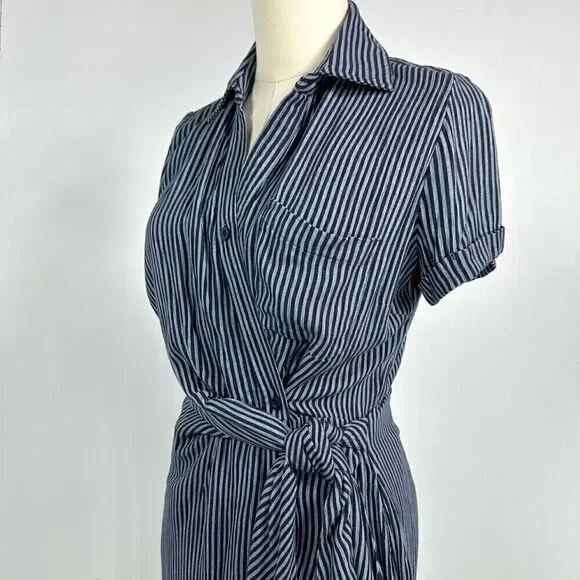 Garnet Hill Anya Tie-Front Crêpe Dress Size 0 Stripes - Picture 9 of 12